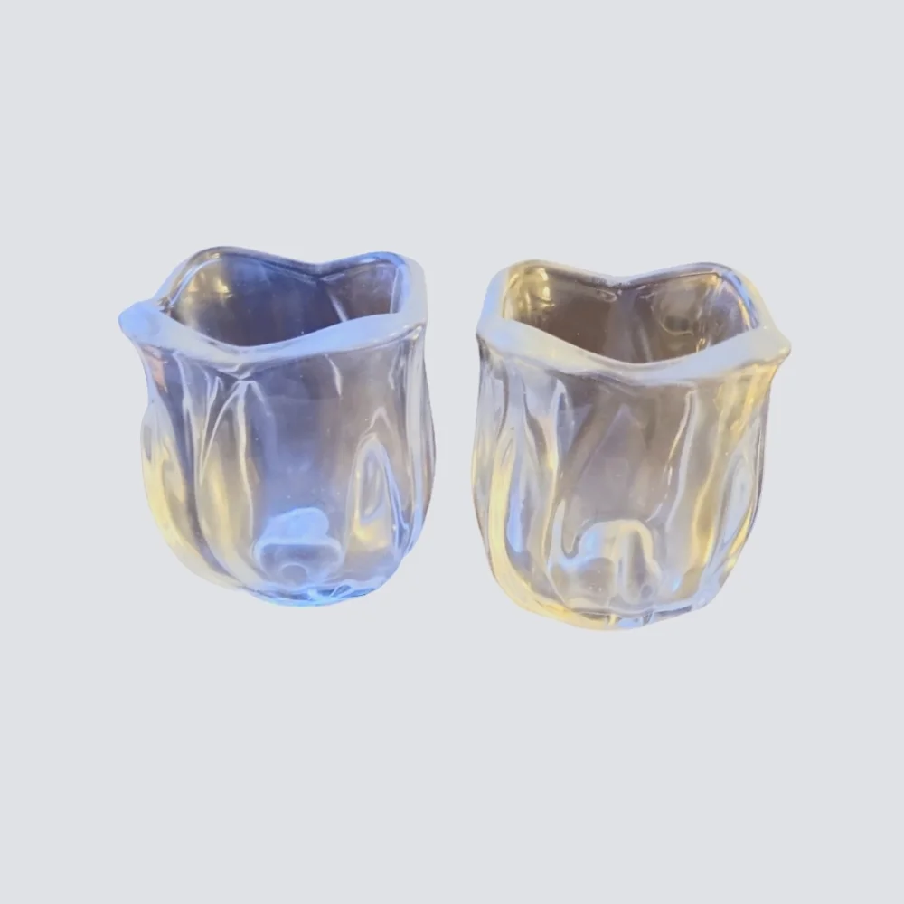 Vintage Tulip Flower Clear Glass Decorative Votive Candle Holders Set of 2